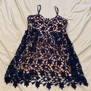 Francesca's Collections Navy Lace Overlay Pink Slip Dress
